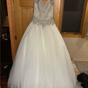 Elegant White Ball Gown with Silver Embellishments